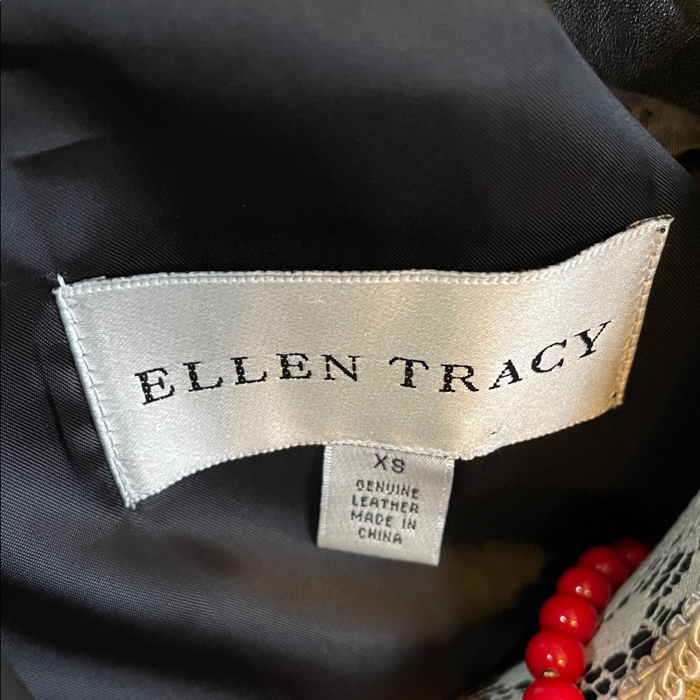 Ellen Tracy Black Leather Jacket with Gold Zipper - Picture 2 of 8